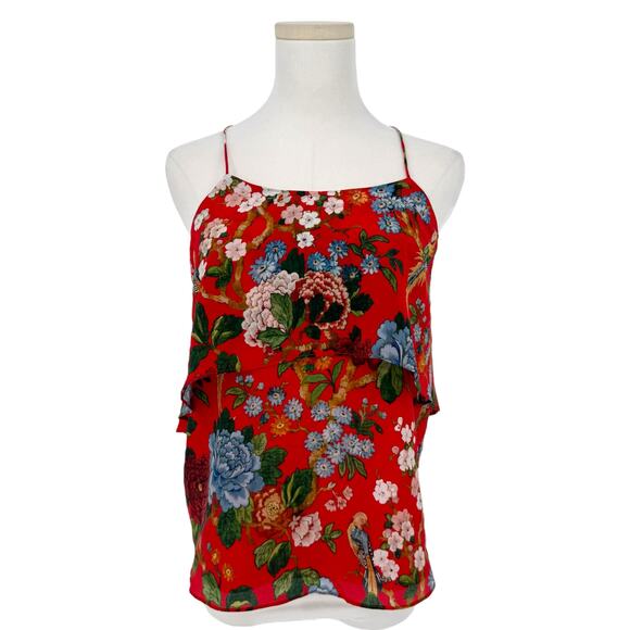 Alice + Olivia Red Floral Silk Halter Top XS Casual Designer Spring - Picture 1 of 7